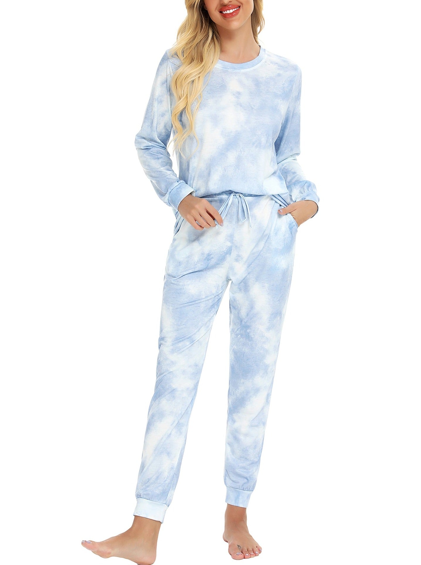 Mathea Women's Two-Piece Sleepwear Tie-Dye Printed Long Casual Set