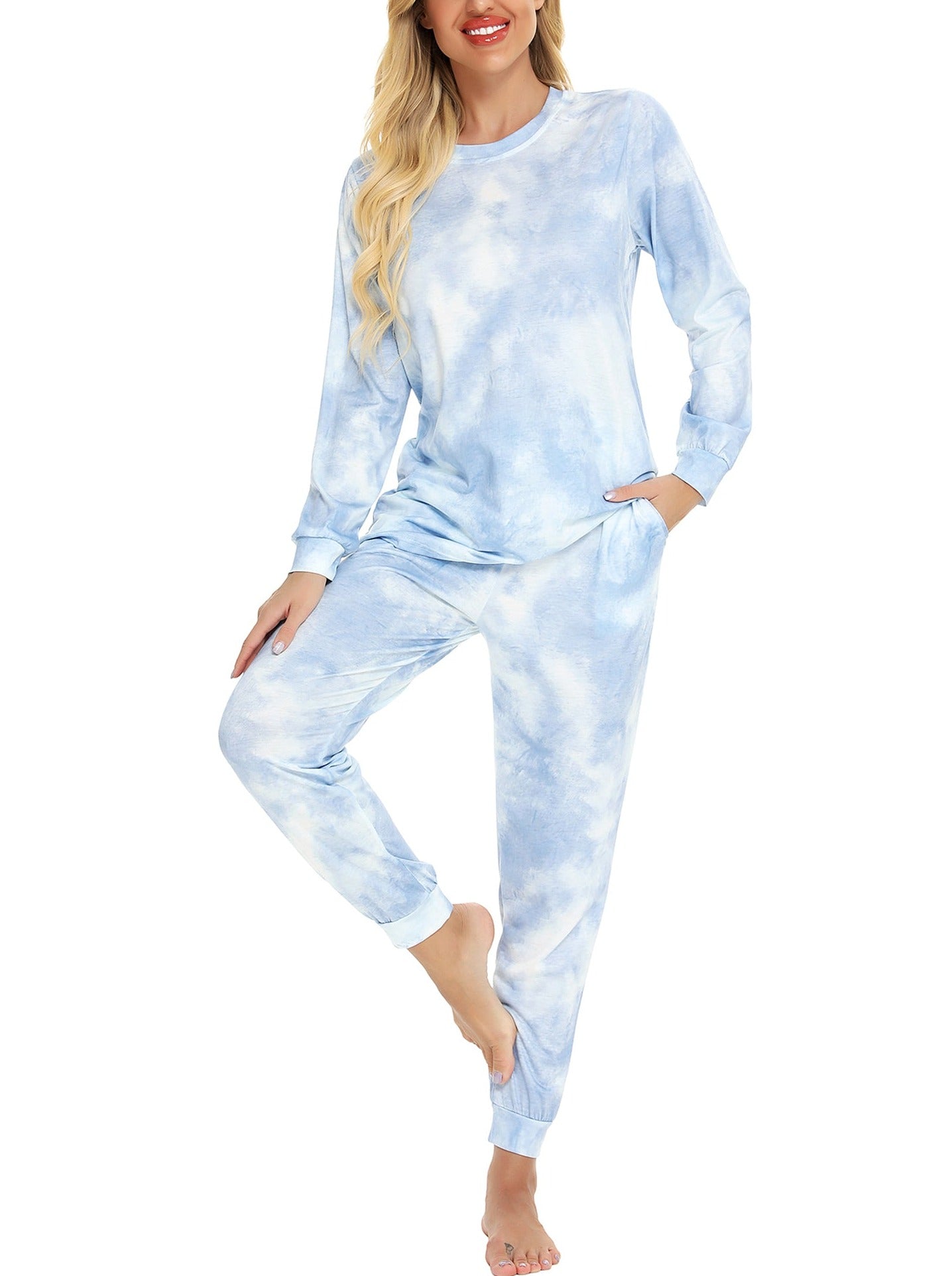 Mathea Women's Two-Piece Sleepwear Tie-Dye Printed Long Casual Set