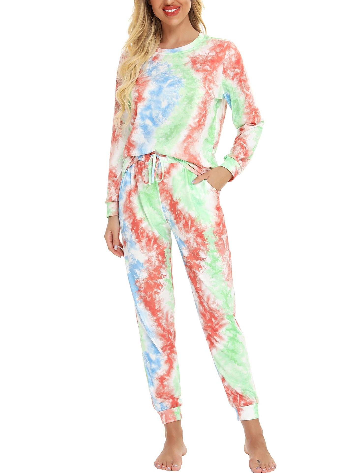 Mathea Women's Two-Piece Sleepwear Tie-Dye Printed Long Casual Set