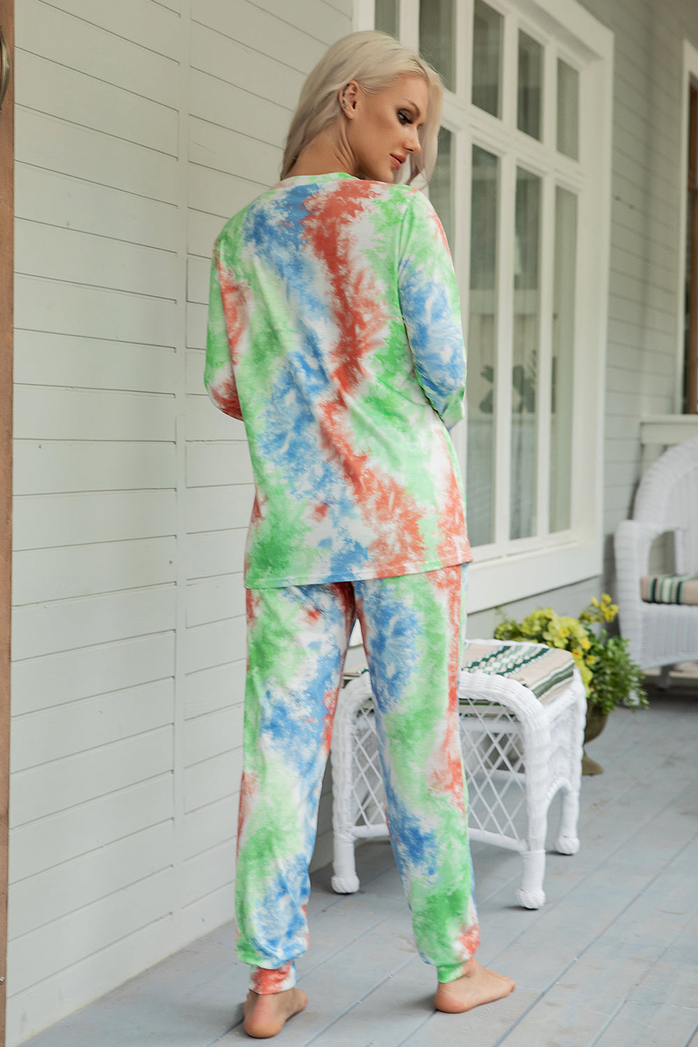 Mathea Women's Two-Piece Sleepwear Tie-Dye Printed Long Casual Set