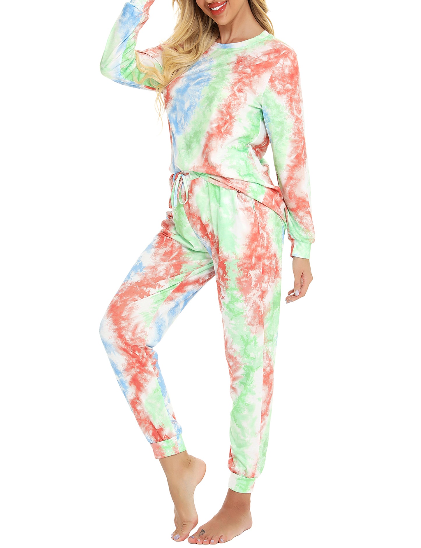 Mathea Women's Two-Piece Sleepwear Tie-Dye Printed Long Casual Set