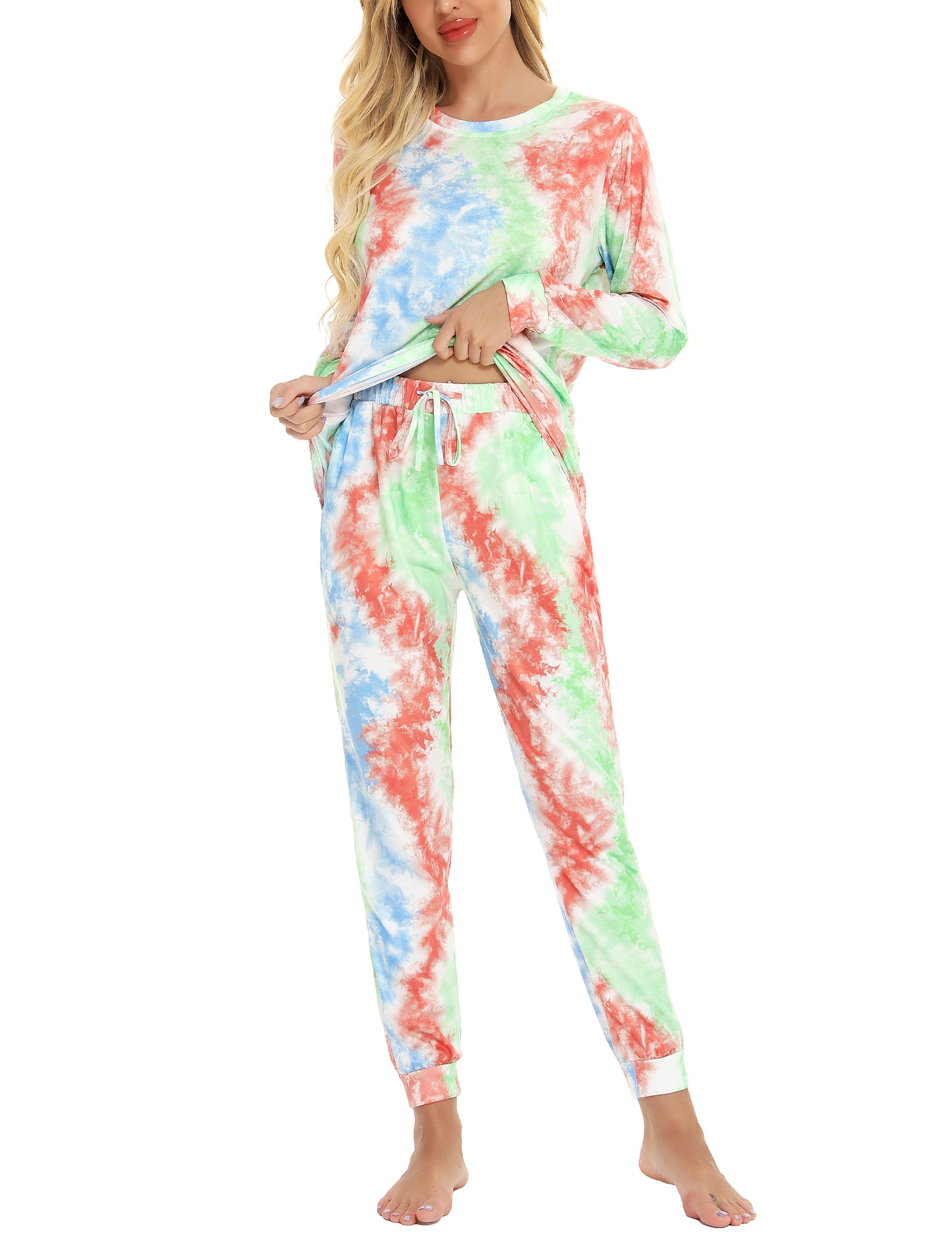 Mathea Women's Two-Piece Sleepwear Tie-Dye Printed Long Casual Set