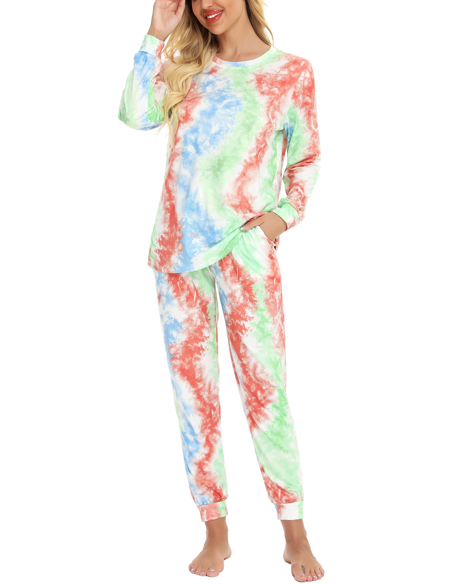Mathea Women's Two-Piece Sleepwear Tie-Dye Printed Long Casual Set