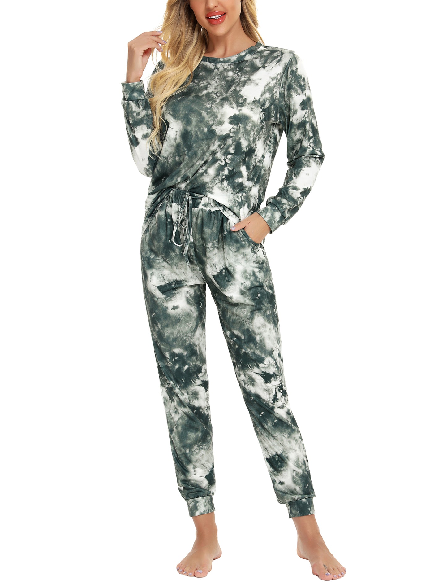 Mathea Women's Two-Piece Sleepwear Tie-Dye Printed Long Casual Set