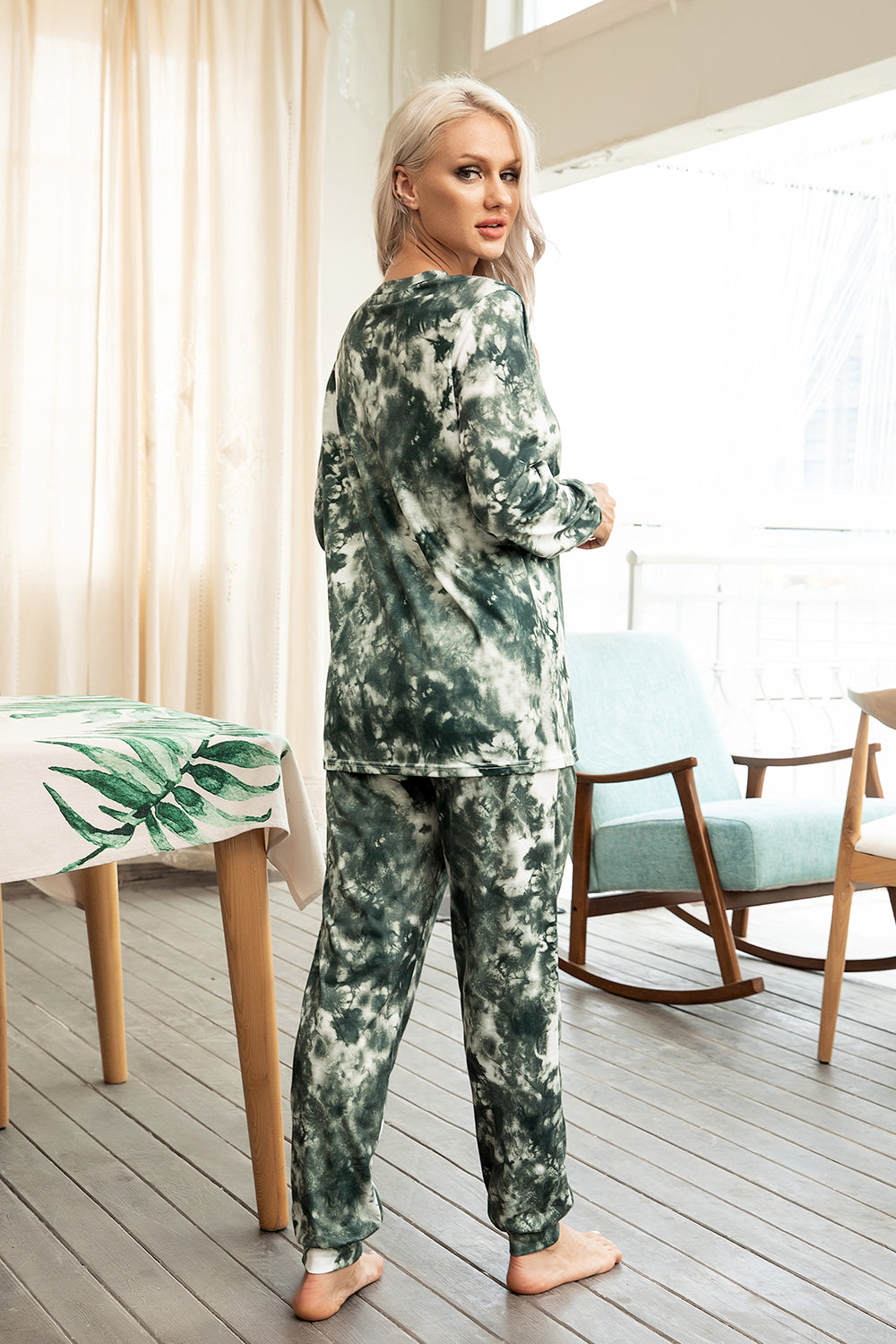 Mathea Women's Two-Piece Sleepwear Tie-Dye Printed Long Casual Set