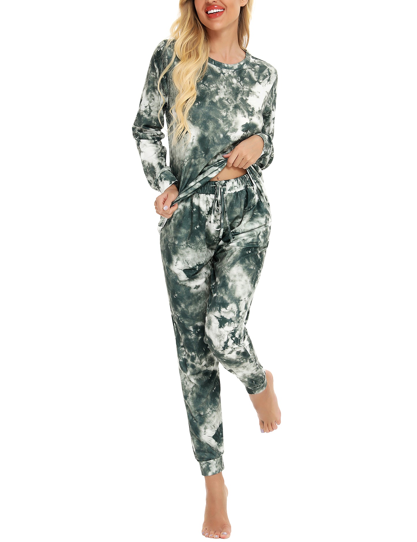 Mathea Women's Two-Piece Sleepwear Tie-Dye Printed Long Casual Set