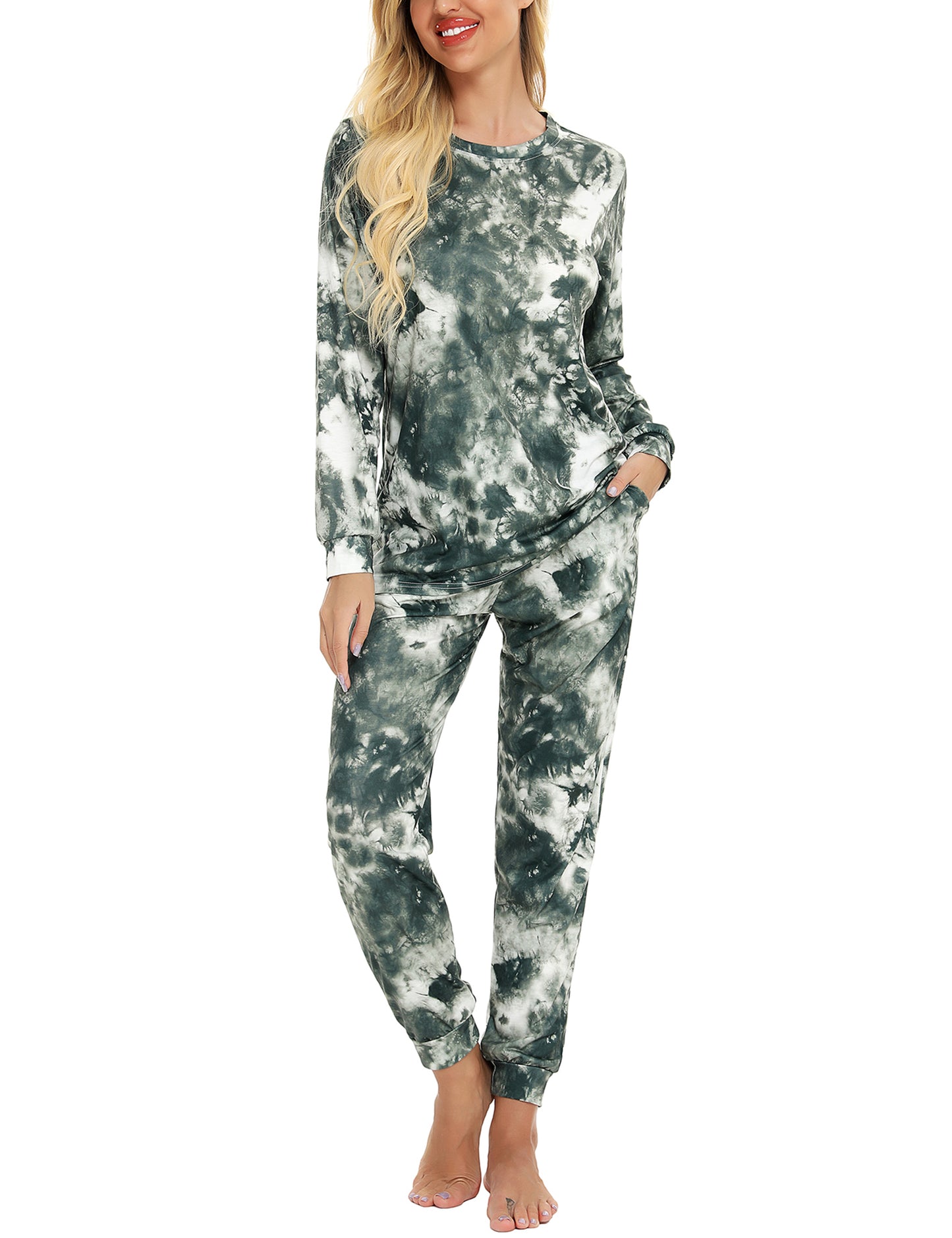 Mathea Women's Two-Piece Sleepwear Tie-Dye Printed Long Casual Set