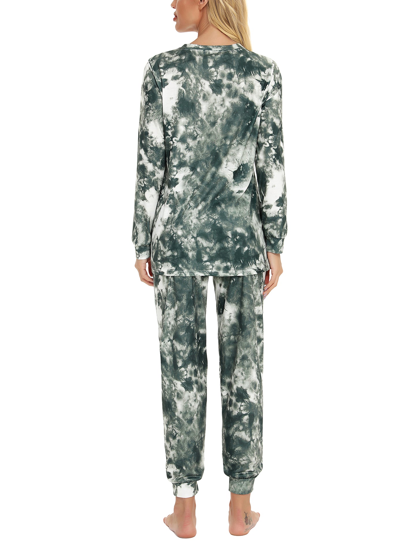 Mathea Women's Two-Piece Sleepwear Tie-Dye Printed Long Casual Set