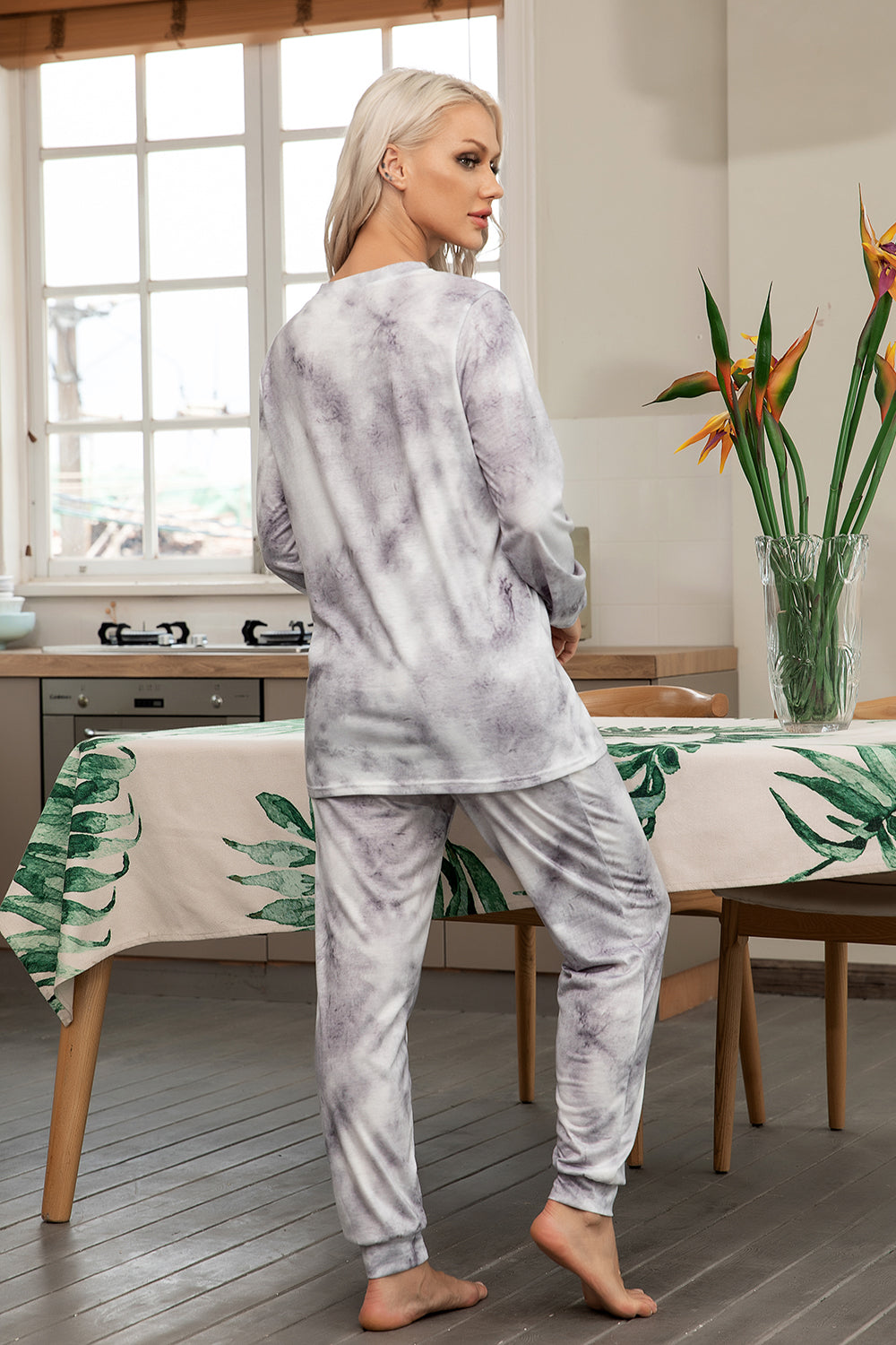 Mathea Women's Two-Piece Sleepwear Tie-Dye Printed Long Casual Set