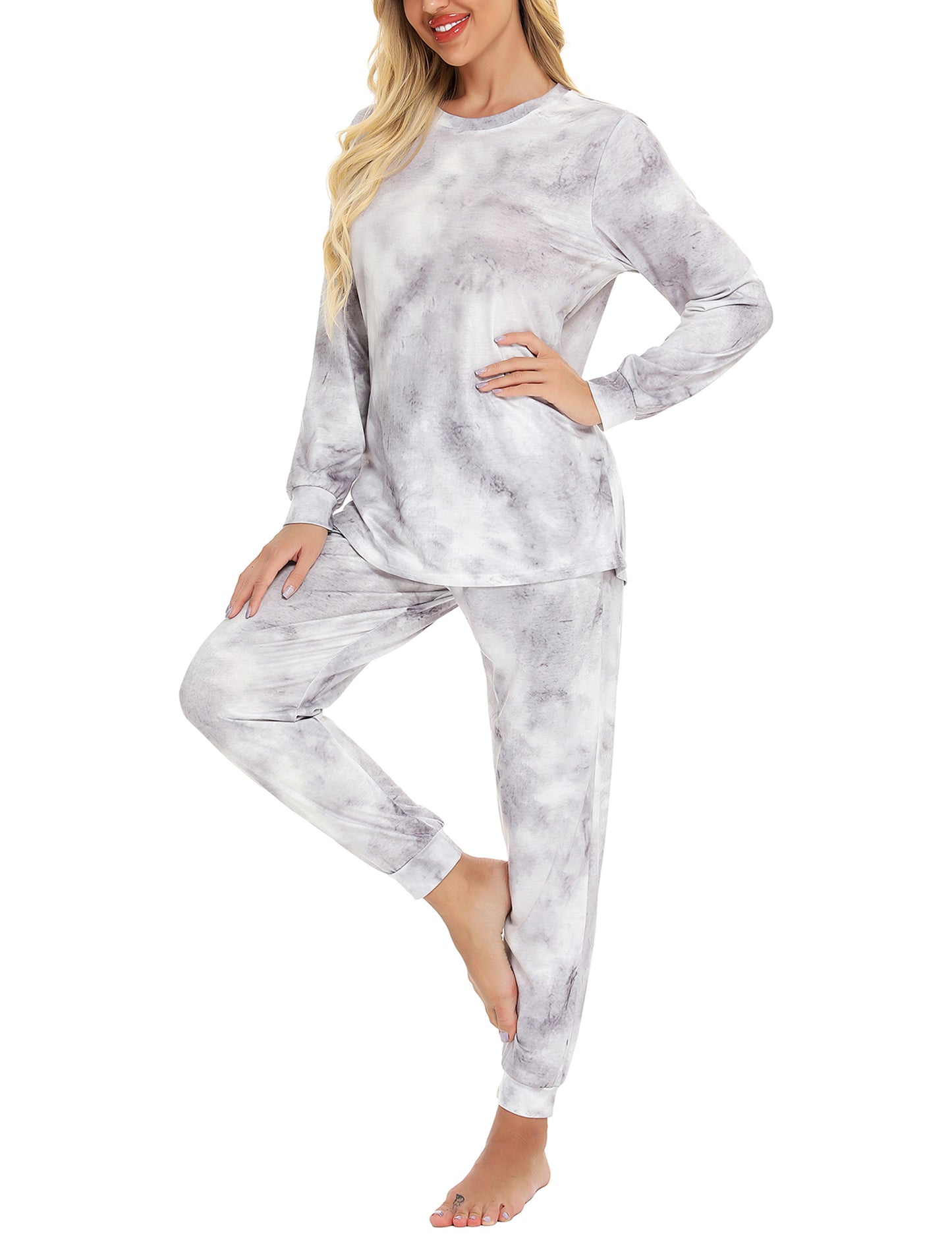 Mathea Women's Two-Piece Sleepwear Tie-Dye Printed Long Casual Set