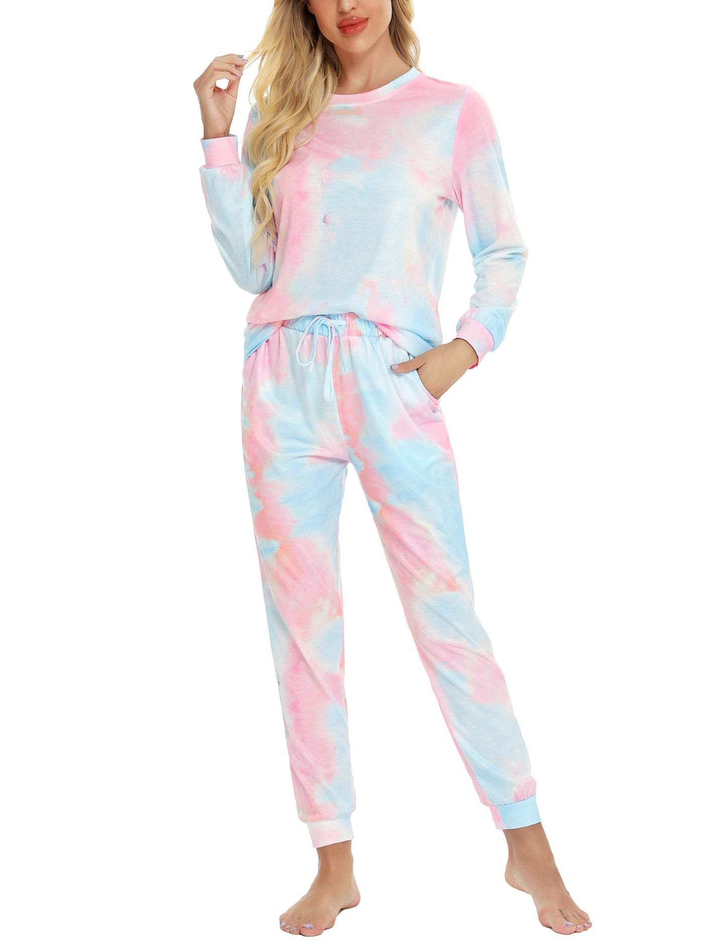 Mathea Women's Two-Piece Sleepwear Tie-Dye Printed Long Casual Set