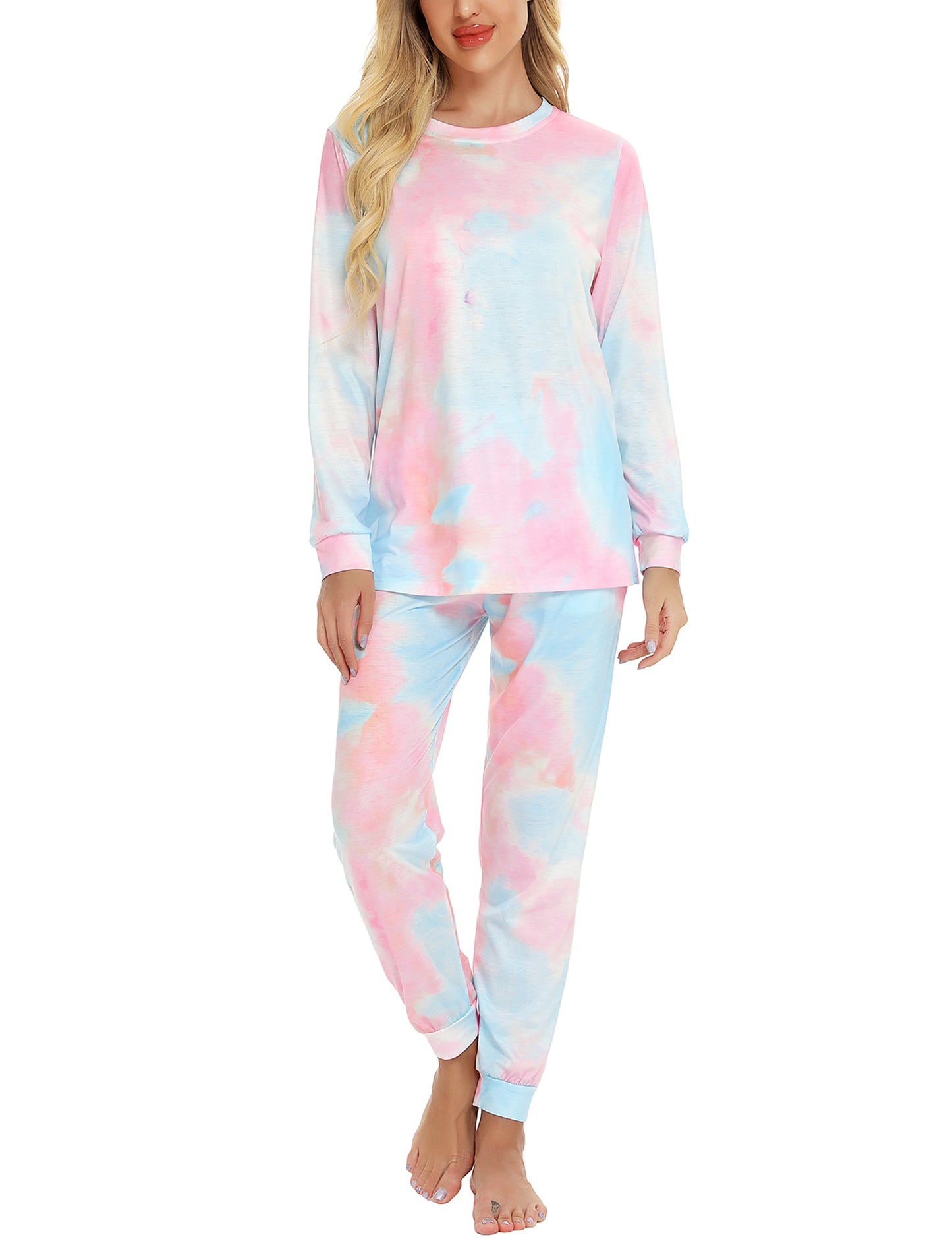 Mathea Women's Two-Piece Sleepwear Tie-Dye Printed Long Casual Set