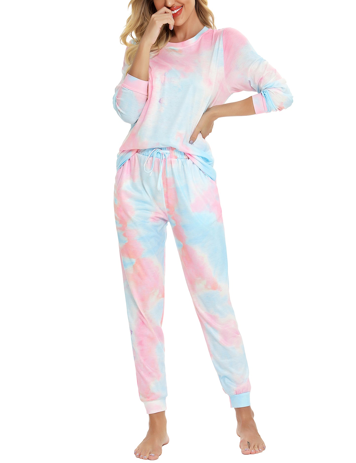 Mathea Women's Two-Piece Sleepwear Tie-Dye Printed Long Casual Set