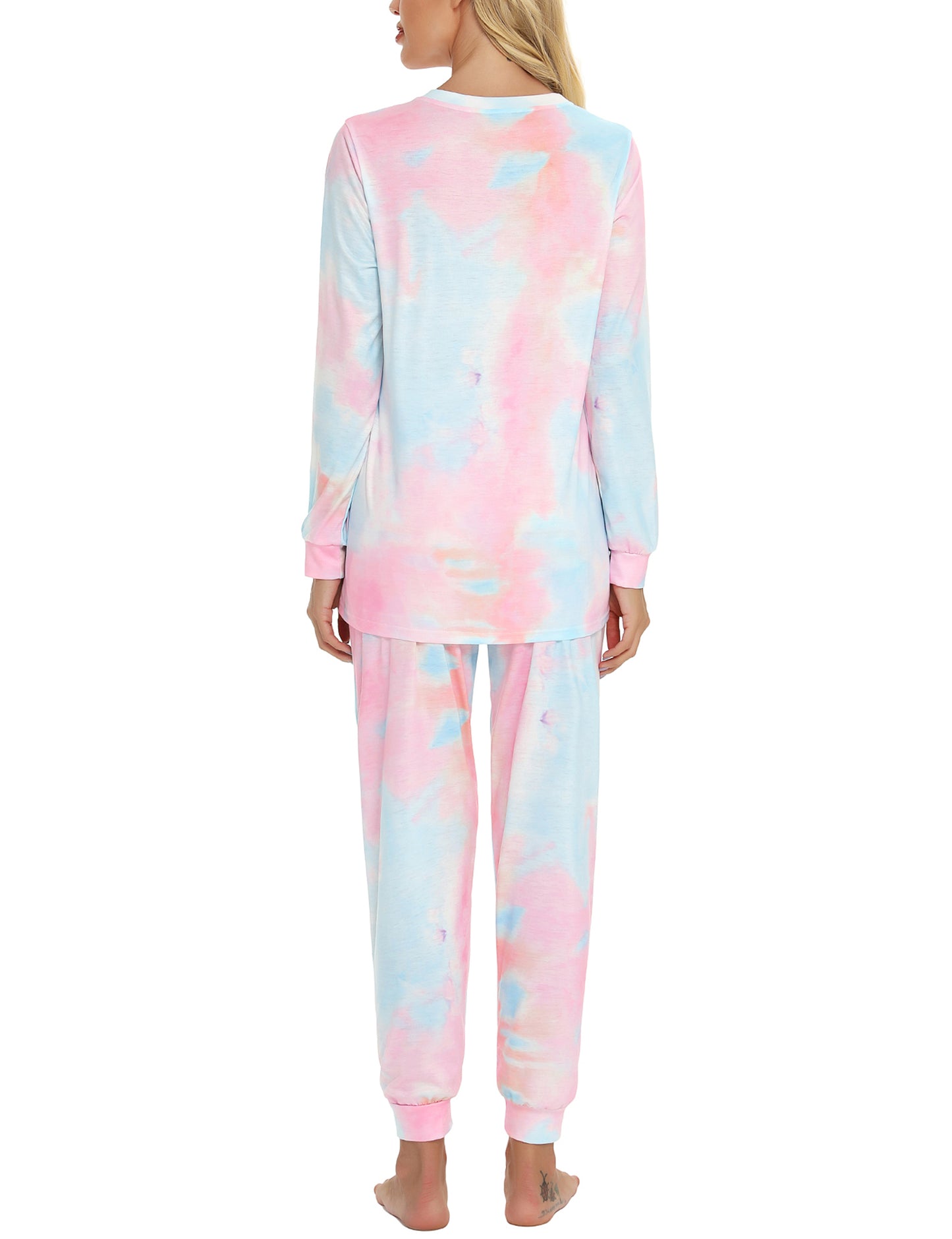 Mathea Women's Two-Piece Sleepwear Tie-Dye Printed Long Casual Set
