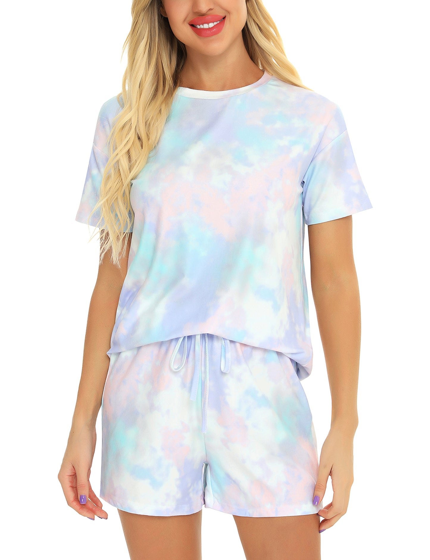 Mathea Womens 2 Piece Sleepwear Tie Dye Printed Short Lounge Set