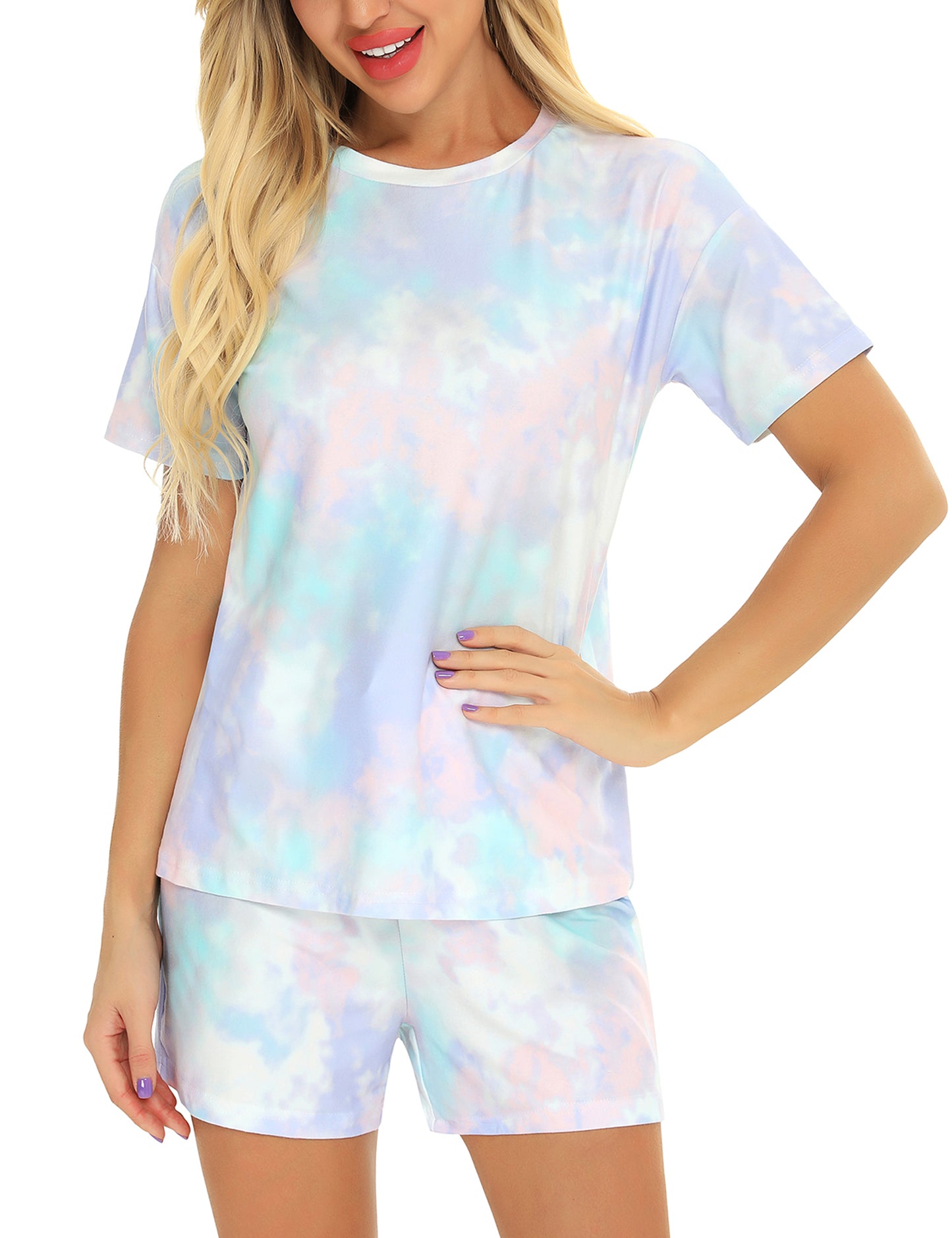 Mathea Womens 2 Piece Sleepwear Tie Dye Printed Short Lounge Set