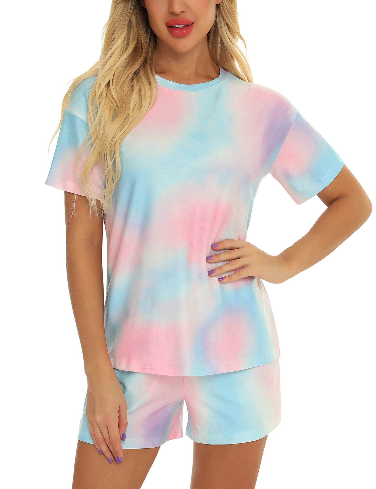 Mathea Womens 2 Piece Sleepwear Tie Dye Printed Short Lounge Set