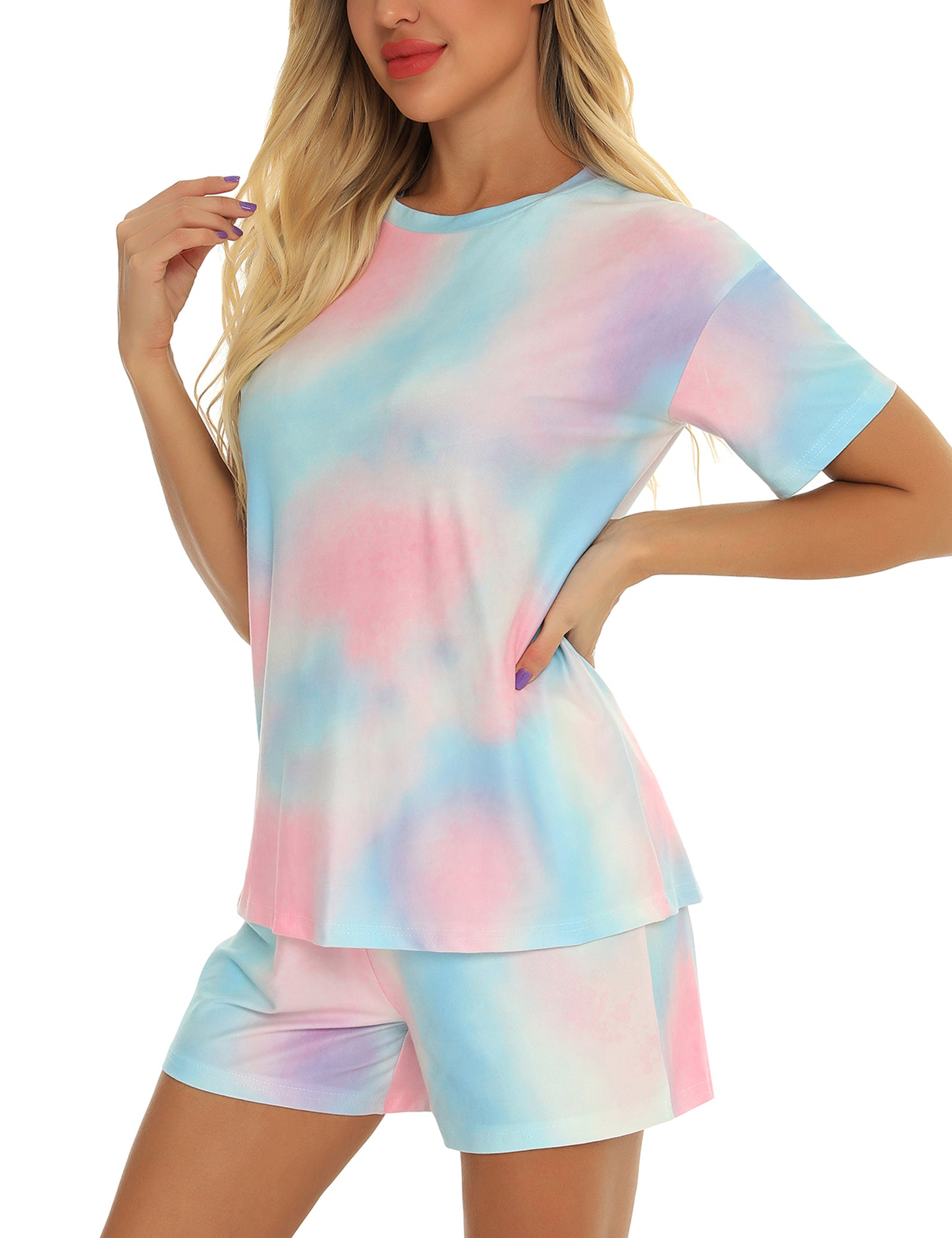 Mathea Womens 2 Piece Sleepwear Tie Dye Printed Short Lounge Set