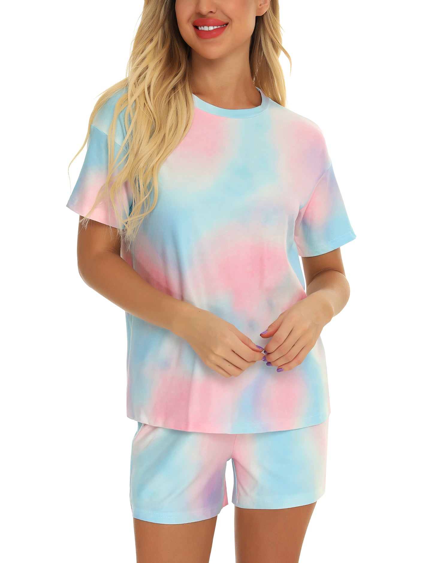 Mathea Womens 2 Piece Sleepwear Tie Dye Printed Short Lounge Set