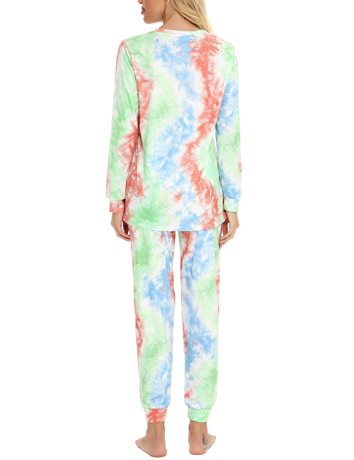 Mathea Women's Two-Piece Sleepwear Tie-Dye Printed Long Casual Set