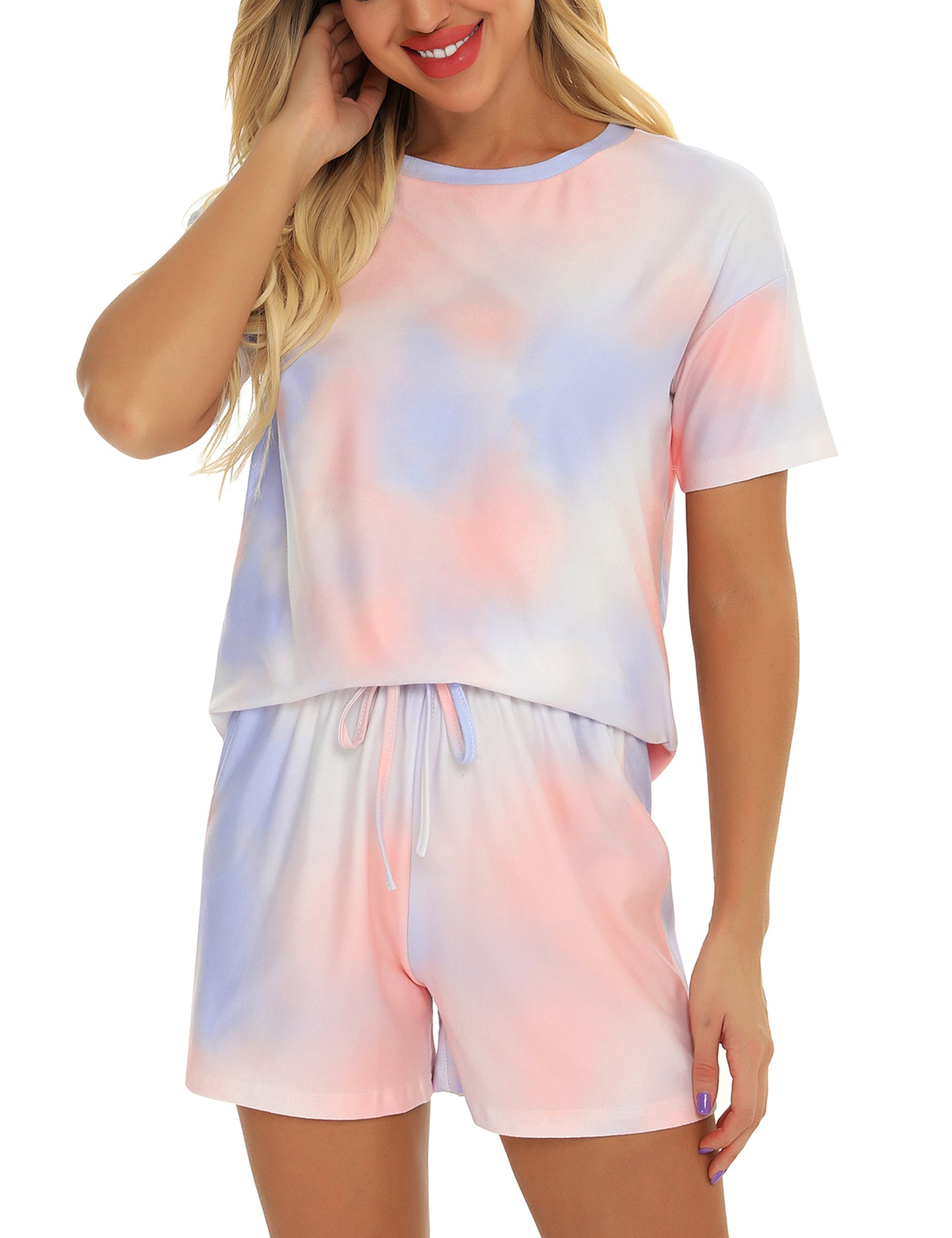 Mathea Womens 2 Piece Sleepwear Tie Dye Printed Short Lounge Set